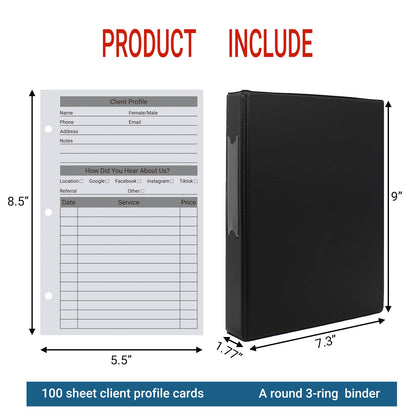 suituts Client Record Book, Hair Stylist Client Profile Book-Binder and Customer Record Cards for Salons, Hair Stylist, Nail, Small Business(100 Sheets Profile Cards, 5.5" X 8.5")