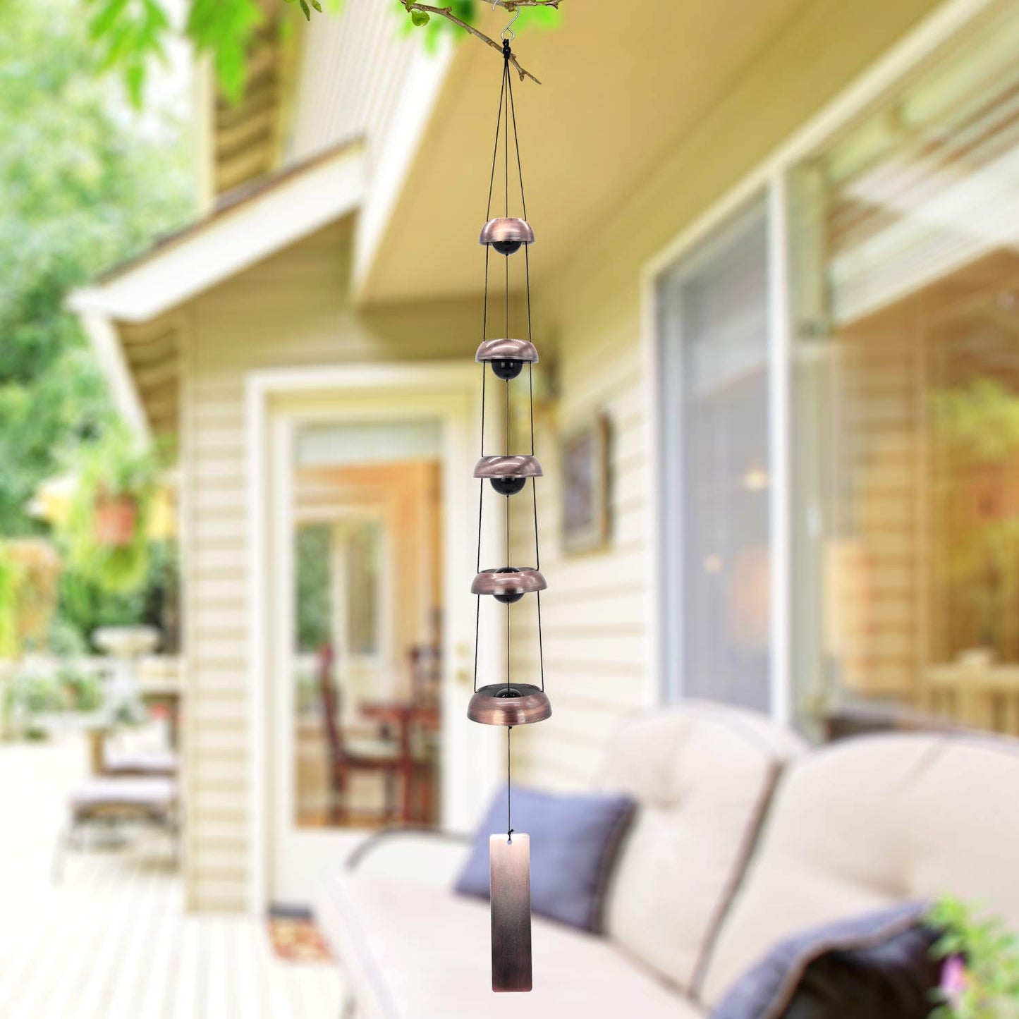 Bell Wind Chimes, Temple Wind Bell, Red Copper Wind Chimes with 5 Bells, Feng Shui Wind Chime for Home Yard Outdoor Decoration, A Great Memorial Wind Chime for Someone Who Loves Peace Red Copper