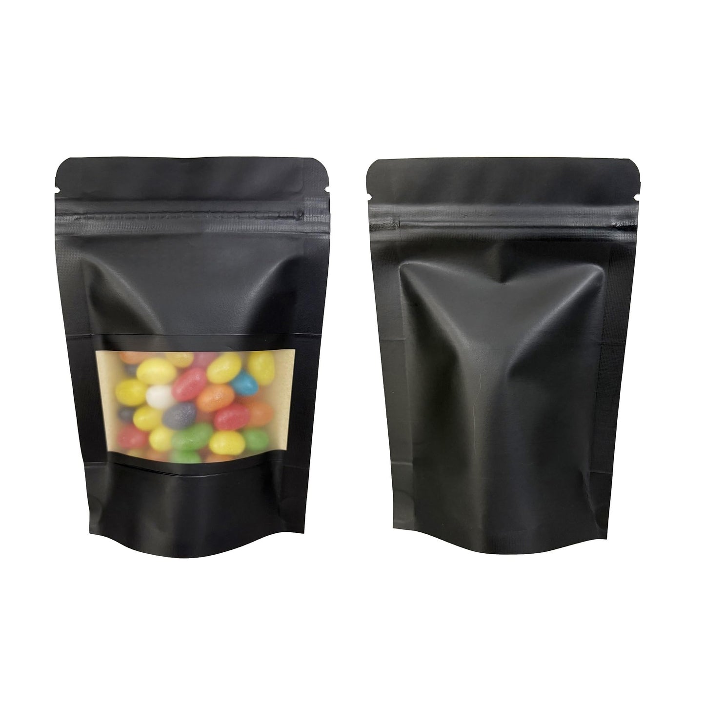 PABCK 50 Pcs Black Kraft Paper Window Bags Seeds Envelopes Stand Up Zipper Resealable Plastic Food Storage Bag Lock Seed Packets for Candy Spices Coffee Packaging Smell Proof 16x24cm (6.3x9.45 inch)