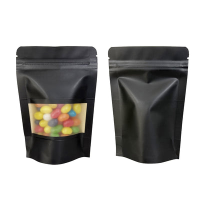 PABCK 50 Pcs Black Kraft Paper Window Bags Seeds Envelopes Stand Up Zipper Resealable Plastic Food Storage Bag Lock Seed Packets for Candy Spices Coffee Packaging Smell Proof 16x24cm (6.3x9.45 inch)