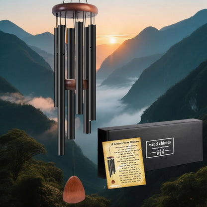Wind Chimes for Outside, Bingxue 37" Wooden Sympathy Wind Chimes Memorial Wind Chime for Loss of Loved One Mother Father, Sympathy Gift Home Decor Outdoor Garden Patio (Black, 30Inch)