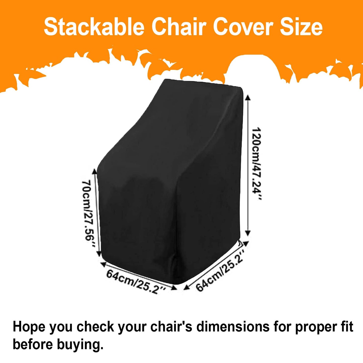 Waterproof Stacking Chair Covers for Outdoor Furniture, All-Weather Heavy-Duty 210D Oxford Fabric, Fits 25"x25"x47" Patio Chairs (Black，2 PCS)