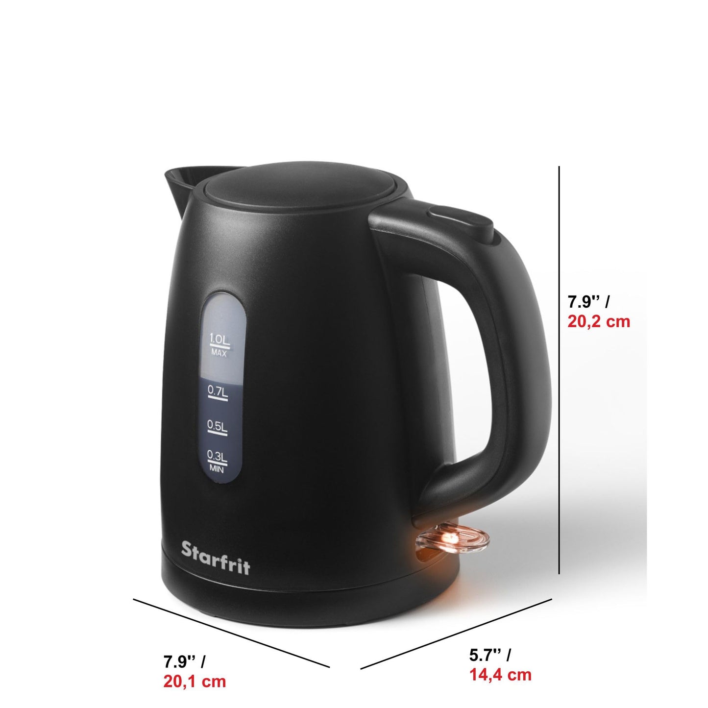Starfrit Alston Electric Plastic Kettle - 1L Capacity - Water Level Indicator - Automatic Shut-Off - 1500W - Black Matte