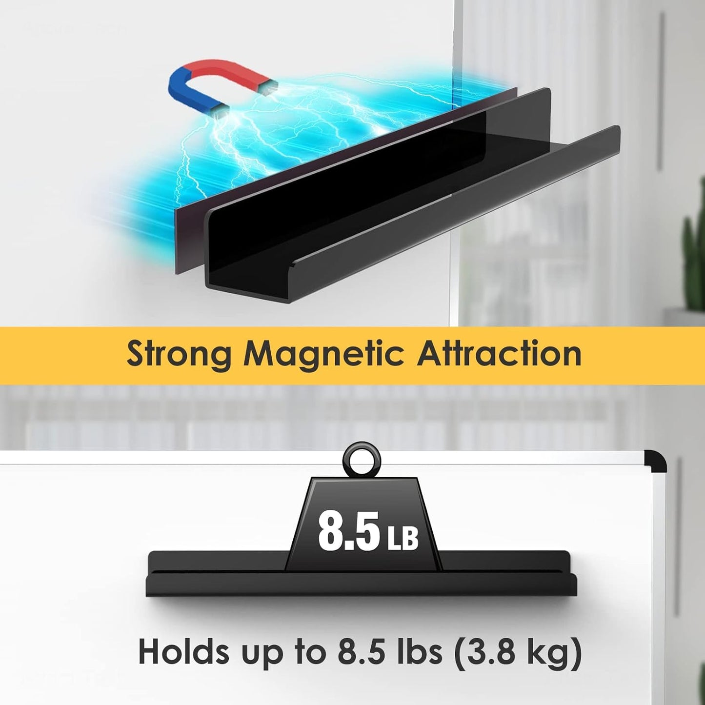 Walquicks Magnetic Book Shelf, 2 Pcs Acrylic Magnetic Book Shelves for Whiteboard Classroom with Pen Organizer, Book Display Shelf File Rack for Classroom Refrigerator Office Black/White