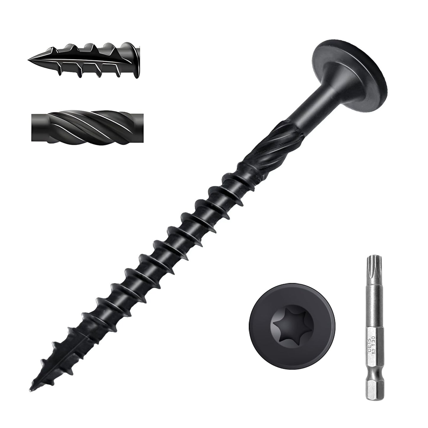 Deck Screws #14 x 4-1/2 Inch, Structural Wood Screws 50Pcs Heavy Duty Construction Screw, Rust Resistant, Black Coated Exterior Wood/Lag/Timber Screws T30 Star Bit (#14 x 4-1/2")