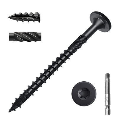 Deck Screws #14 x 4-1/2 Inch, Structural Wood Screws 50Pcs Heavy Duty Construction Screw, Rust Resistant, Black Coated Exterior Wood/Lag/Timber Screws T30 Star Bit (#14 x 4-1/2")