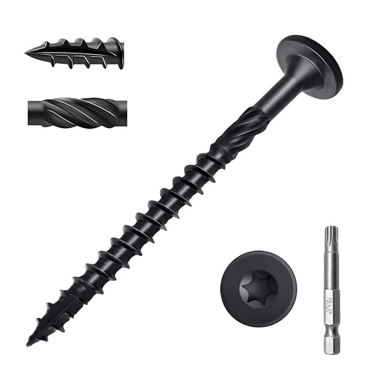 Deck Screws #14 x 4-1/2 Inch, Structural Wood Screws 50Pcs Heavy Duty Construction Screw, Rust Resistant, Black Coated Exterior Wood/Lag/Timber Screws T30 Star Bit (#14 x 4-1/2")