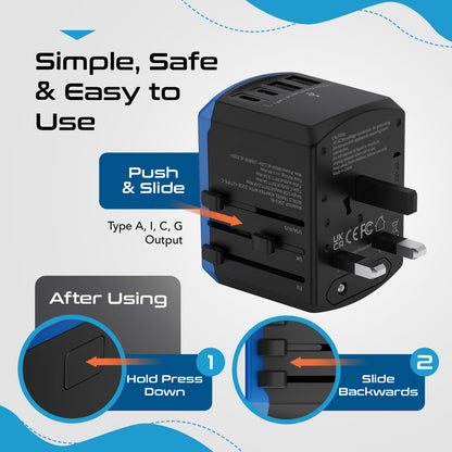 Ceptics Universal Travel Adapter, 5 in 1 Universal Laptop Charger with 2X USB-A & USB-C 3.5A for Mobiles, Laptops, Cameras US, UK, EU, AU, All in 1 Type A, C, G, I Output,