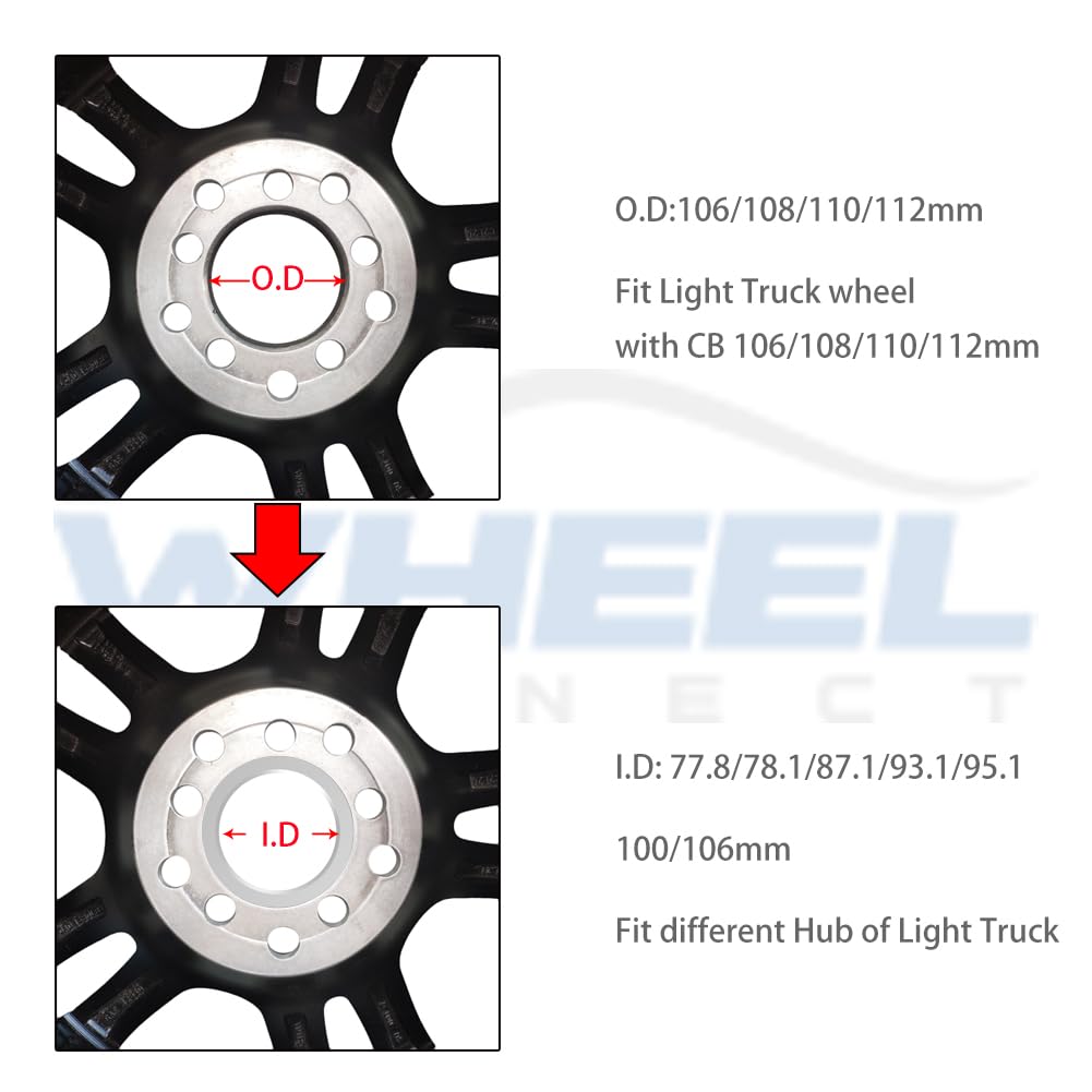 WHEEL CONNECT Hub Centric Rings, 106 to 78.1, Set of 4, Aluminium Alloy Hubrings, O.D:106 (106.1) - I.D:78.1mm. A