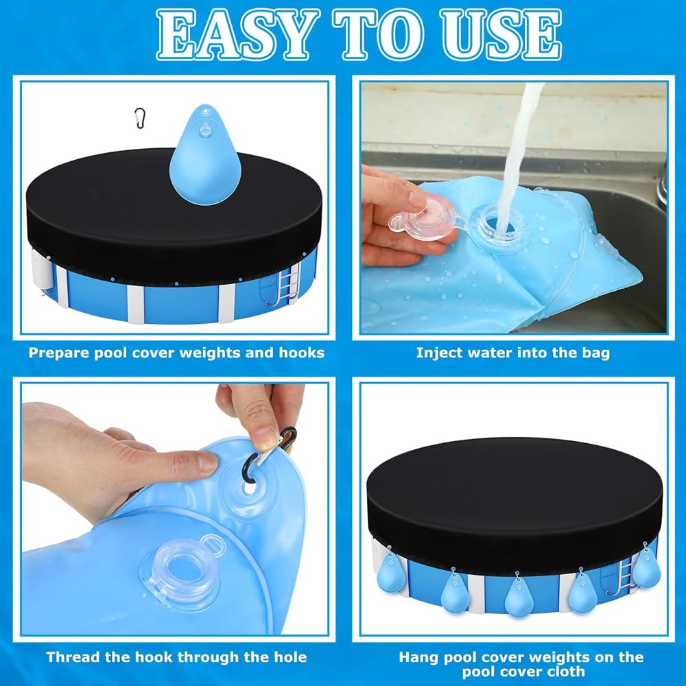 16 Pack Pool Cover Weights with Hooks,Above Ground Pool Cover Weights,Thick PVC Pool Leakproof Water Bags,Pool Cover Hanging Bag,Antifreezing Winter Pool Cover Weights