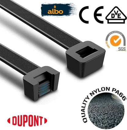 ALBO Black Zip Ties Assorted Sizes 800 Pack 4+6+8+10+12 Inch Plastic Black Cable Ties Wire Tie UV Resistant Nylon Tie Wraps Assorted Sizes