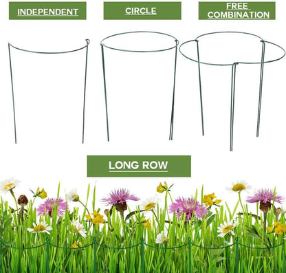 Plant Support Stake, 8 Pack Green Half Round Plant Support Ring Metal Garden Stem Support Stake with 20 Pcs Plant Clips & Plant Ties for Potted Plants Tomato Vegetable Flowers (9.8“W x 15.7”H)
