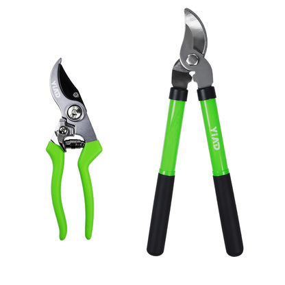 YIAD Garden Shears Set - 2PCS Pruning Shears & Secateur, Bypass Loppers for Tree Branch Pruning, Heavy Duty Garden Clippers for Flowers, Plants & Yard Trimming