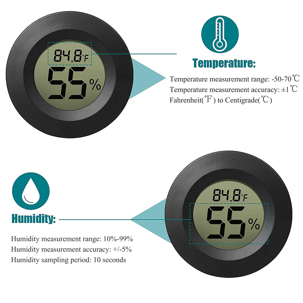 Rojuna 10-Pack Mini Thermometer Hygrometer, Small Digital Electronic Temperature Humidity Meters Gauge Indoor LCD Display for Humidors, Greenhouse, Garden, Cellar, Fridge, Mason Jar