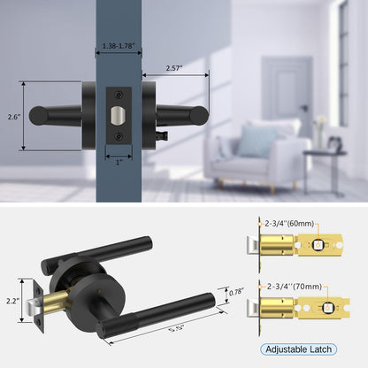 KNOKLOCK 1 Pack Matte Black Door Handles Interior, Knurled Privacy Door Handles, Black Door Lever for Bedroom or Bathroom,Reversible Keyless for Left Right Handed Doors KL0001