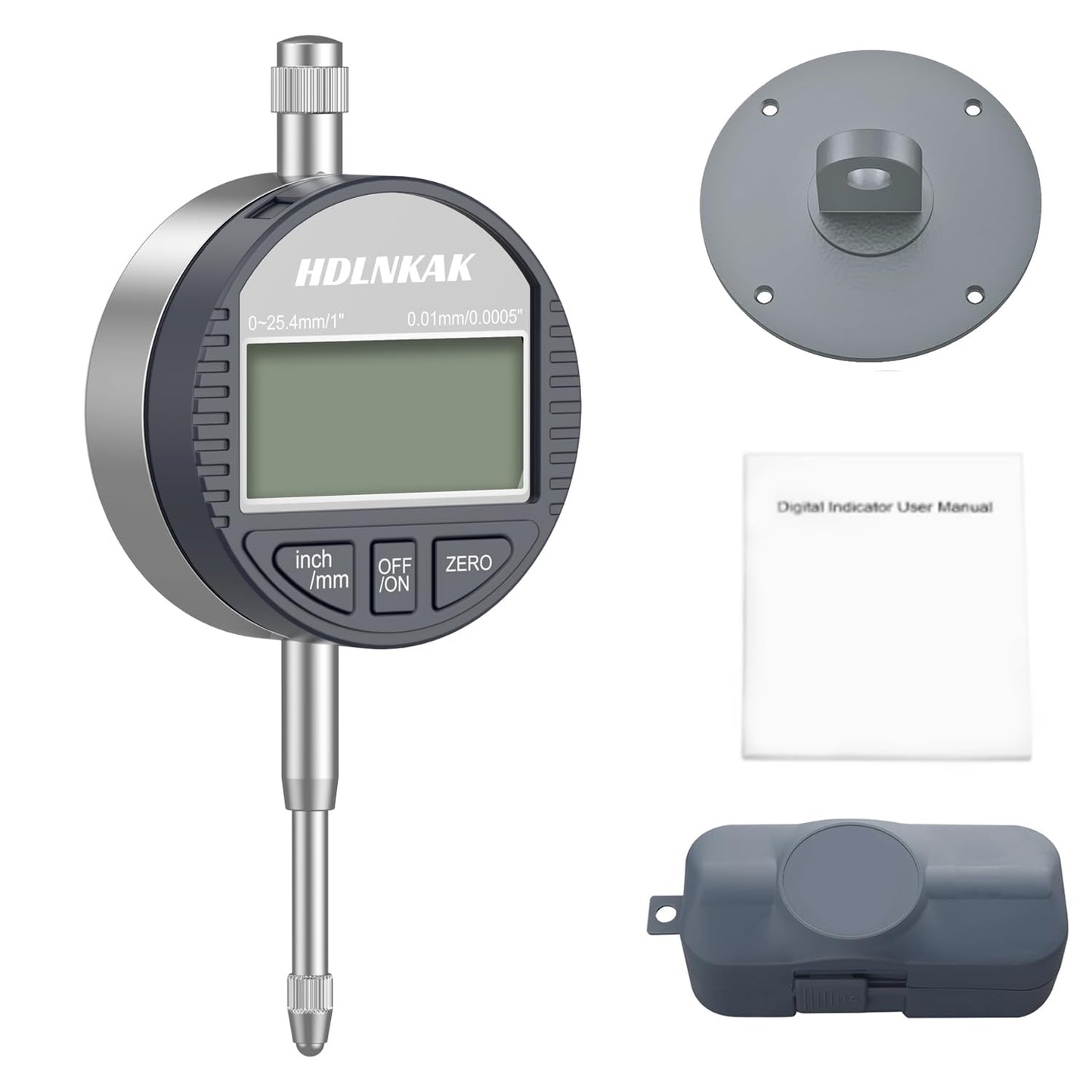HDLNKAK Electronic Digital Dial Indicator Gauge Inch/Metric Conversion 0-1 Inch/25.4 mm Digital Probe Indicator Dial Test Gauge High Resolution: 0.0005''/0.01mm