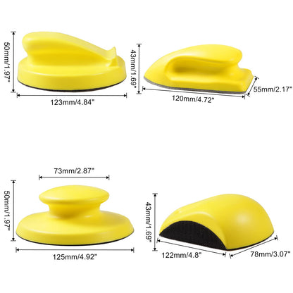 SPEEDWOX 4 Pack 5" Hand Sanding Blocks Round and Mouse-Shaped Hook and Loop Sanding Pad Includes Cleaning Brush, Hook Backing Plate for Wood Furniture Restoration Polishing Home and Car (Yellow)