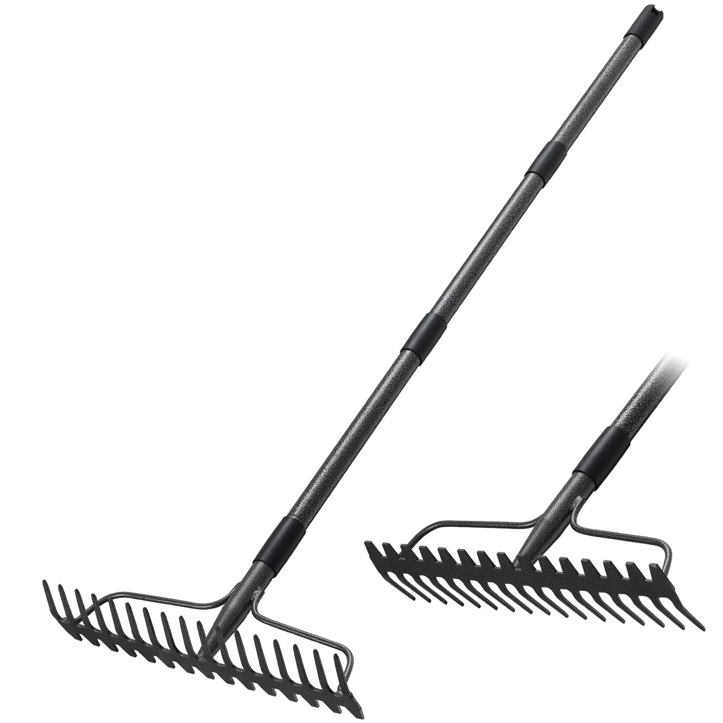 Rake for Lawn, 63" Long Handle, 17 Inch Wide Heavy Duty Garden Rake Thatch Leaf Rakes for Raking Leaf Loosening Soil Gathering Mulch Leveling Rocks, Rustproof Metal Bow Rakes for Leaves Grass