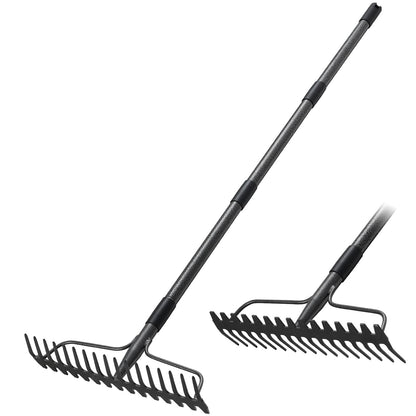 Rake for Lawn, 63" Long Handle, 17 Inch Wide Heavy Duty Garden Rake Thatch Leaf Rakes for Raking Leaf Loosening Soil Gathering Mulch Leveling Rocks, Rustproof Metal Bow Rakes for Leaves Grass