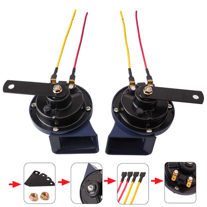 Car Horn, banhao Motorcycle Horn Loud Truck Horn Train Horns Waterproof High Low Tone Universal Fit Super Loud Electric Snail Horn 12V Horn Kit Replacement Car Horns