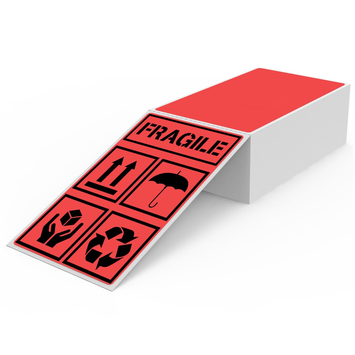 YIKIADA Red Thermal Labels 3 x 5 Inch Vinyl Self-Adhesive Fanfold Direct Shipping Stickers Waterproof Perforated Printer Decal for Office Warehouse Barcode 300 PCS