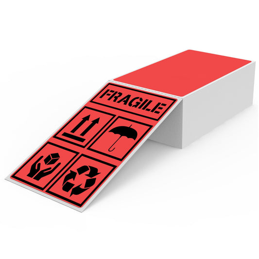 YIKIADA Red Thermal Labels 3 x 5 Inch Vinyl Self-Adhesive Fanfold Direct Shipping Stickers Waterproof Perforated Printer Decal for Office Warehouse Barcode 300 PCS