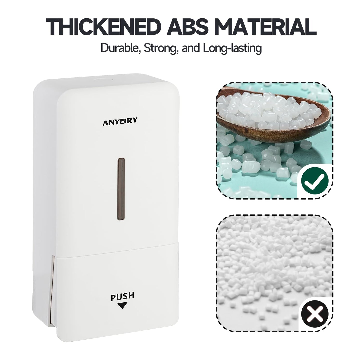 anydry 27oz (800 ml) Manual Wall Mounted Soap Dispenser, Ideal for Commercial Bathrooms Restaurants Hotels, Use with Liquid Hand Soap Shampoo, ABS White