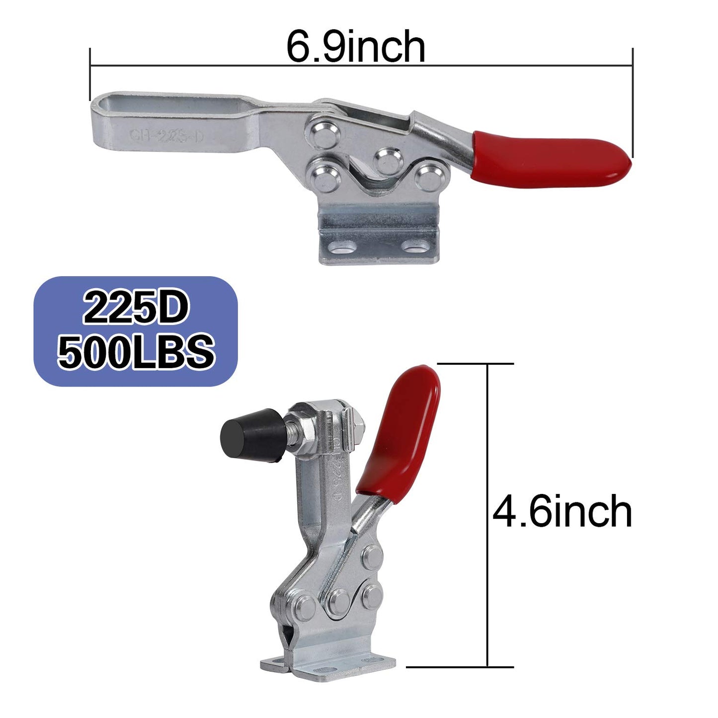 KEILEOHO 6 PCS 225D Toggle Clamps, Hold Down Clamp 500lbs Holding Capacity, Quick Release Horizontal Toggle Latch Clamp, Adjustable Heavy Duty Toggle Clamp Hand Tool for Woodworking Jigs, Welding