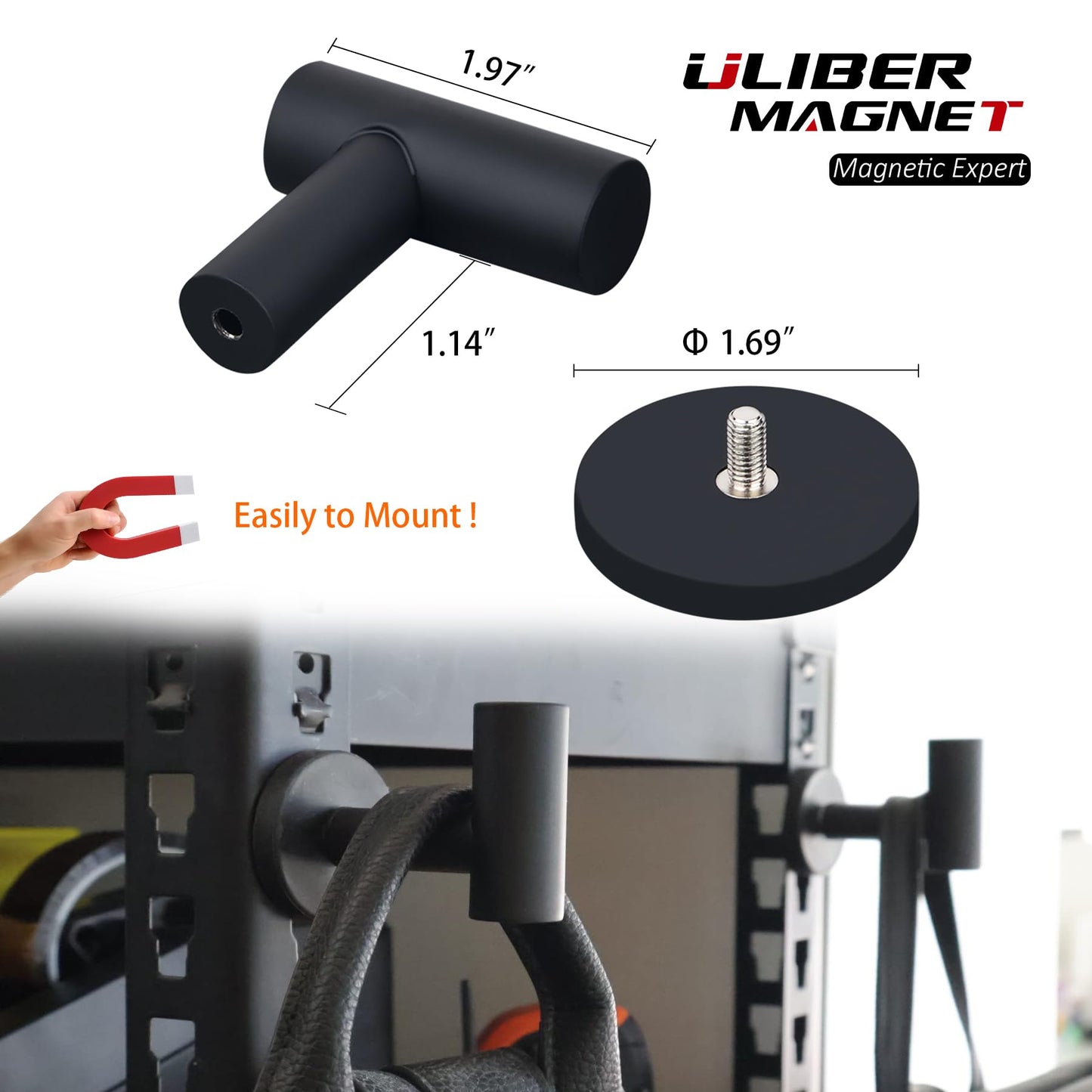 ULIBERMAGNET Magnetic Hooks Heavy Duty,Strong Magnetic Coat Hooks for Hanging,Anti-Slip Rubber Coated Magnet Hooks for Door Wrenth Towel Kitchen Locker Classroom Cruise Cabins(4 Packs,Matte Black)