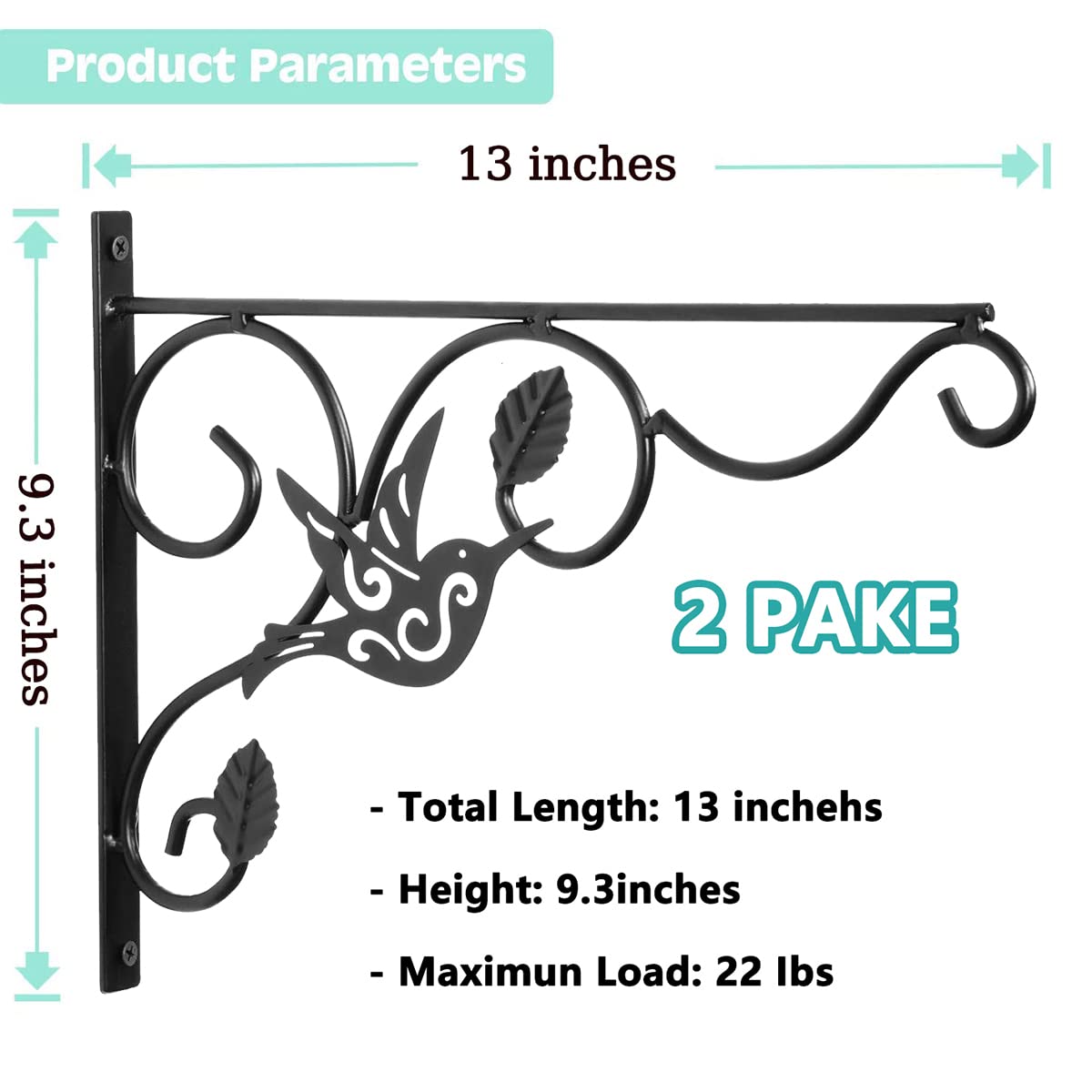 2 Pack Hanging Plants Bracket, Planter Hooks for Hanging Baskets, Retro Iron Metal Wall Decor Hook for Hanging Plant Flower Bird Feeders Indoor Outdoor Patio Decor(9.3 x 13in)