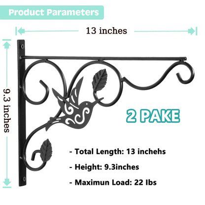 2 Pack Hanging Plants Bracket, Planter Hooks for Hanging Baskets, Retro Iron Metal Wall Decor Hook for Hanging Plant Flower Bird Feeders Indoor Outdoor Patio Decor(9.3 x 13in)