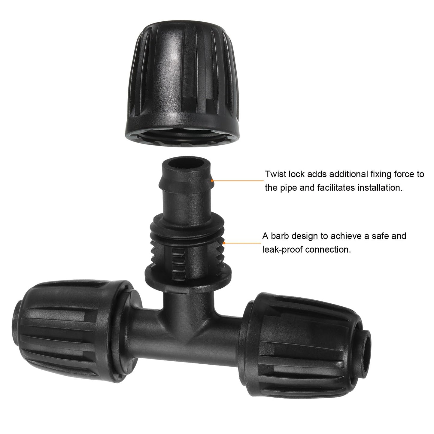 uxcell 15Pcs 1/2" Drip Irrigation Fittings Lock Barbed Tee Connectors for 1/2 Inch Tubing (16mm OD) Drip Tubing Barbed Connectors for Irrigation Tubing