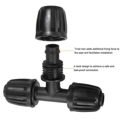 uxcell 15Pcs 1/2" Drip Irrigation Fittings Lock Barbed Tee Connectors for 1/2 Inch Tubing (16mm OD) Drip Tubing Barbed Connectors for Irrigation Tubing