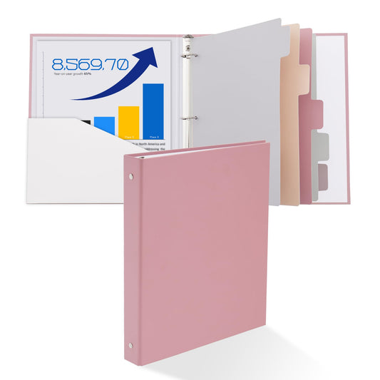 Y YOMA Colored 1 Pack 3 Ring Binder for Letter Size with 5 Tab Dividers Cardboard 1 inch 3-Ring Pocket Binder Aesthetic Cute Binder Decorative Organizer for Home School Office Supplies, Morandi Red