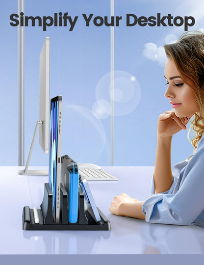 VAYDEER Vertical Laptop Stand for Desk, Dual Slots Plastic Laptop Holder with Space Saving 4-in-1 Design, Adjustable Laptop Stand Supports MacBook, Chromebook, Surface, Dell