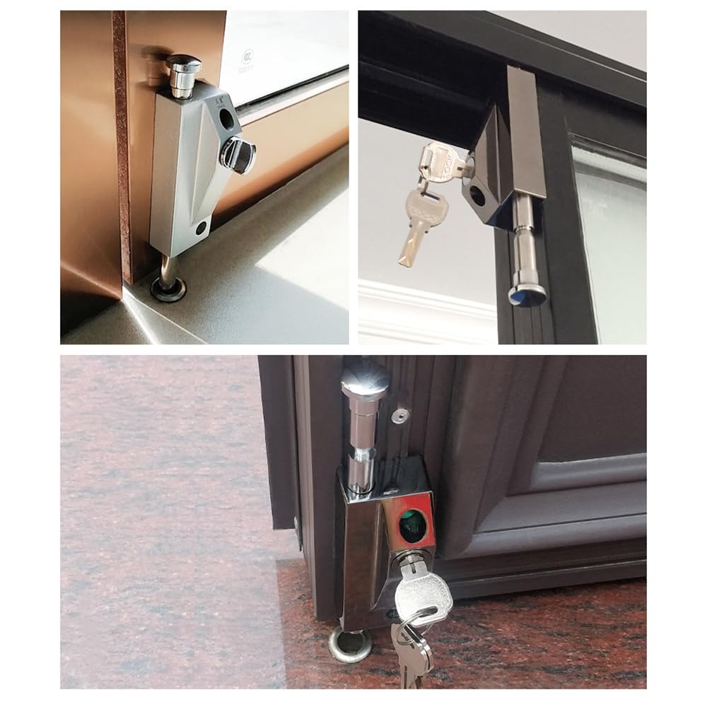 PINGPINGXIE Patio Door Lock，Sliding Patio Door Keyed with Bolt Lock ，1Set Sliding Door Lock for Window Glass Patio Doors Auxiliary Security Lock, 2 Keys Included (Silver)