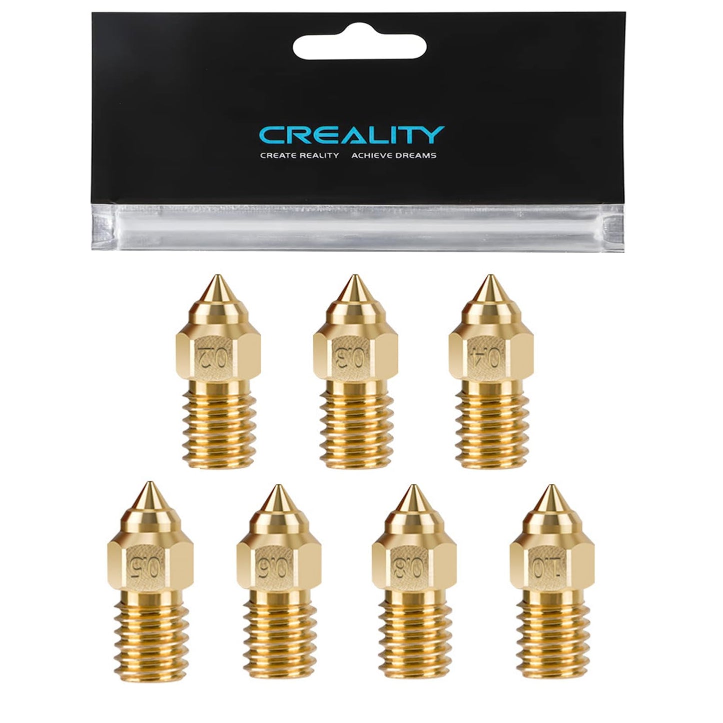 Creality 22PCS Ender 5 S1 Brass Nozzles Kit, 3D Printer 10PCS 0.4mm and 2PCS 0.2mm, 0.3mm, 0.5mm, 0.6mm, 0.8mm, 1.0mm Nozles Kit for Ender 3 V3 SE, Ender 5 S1, Ender 7, Spider 1.0