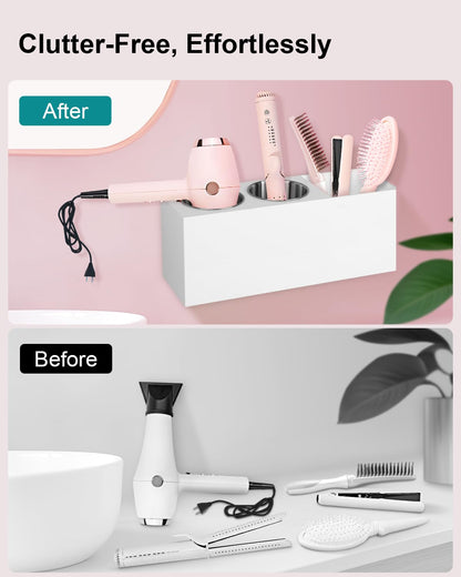 Bollmisde Hair Tool Organizer, Hair Dryer Holder with Heatproof Steel Cups, Acrylic Vanity Organizer for Curling Iron, Flat Iron & Hair Brushes, Perfect for Bathroom (White, Standard)