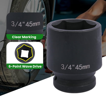 Uxney 3/4" Drive 45mm Impact Socket，6-Point Standard Impact Sockets Made with Chrome Molybdenum Alloy Steel, Metric