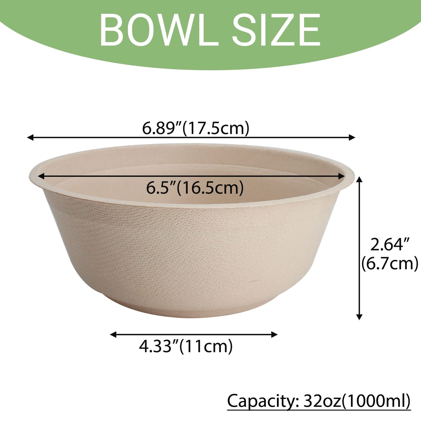 Belinlen 50 Pack 32 Ounce Round Disposable Bowls Eco-Friendly 100 Percent Natural Sugarcane Biodegradable Compostable Bagasse Tree Free and Plastic Free