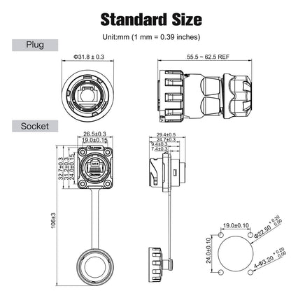 RJ45 Connector IP68 Waterproof, Industrial Cat6 Ethernet 8P8C Dual Port Aviation Plug for Home and Industrial Network Equipment