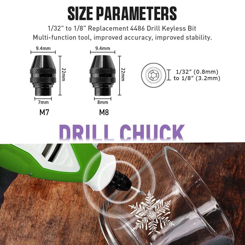 Drill Chuck Collet Set, Brass Collet Set,Collet Nut Kit,0.8-3.2mm Replacement 4486 Drill Keyless Chuck Collet Kit, Quick Change Rotary Drill Nut Tool Set