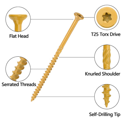 Aandxmok 150 PCS(3lb), #10 x 4 Deck Screws, Wood Screws 4 Inch, Rust Resistant, Star/Torx Drive Head, Self-Tapping Point, Dampening Knurled, Outdoor Wood Screws, T25 Star Bit Included