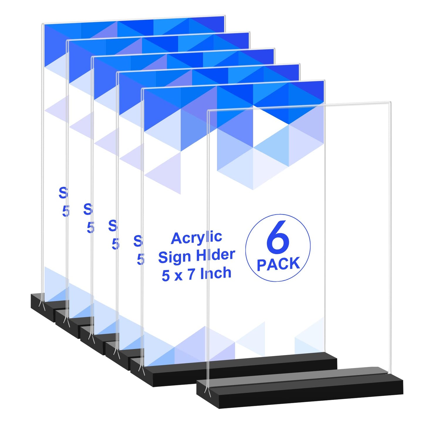 Acrylic Sign Holder 5x7 Inches,6 Packs Double-Sided Stand up Table Top Sign Holders,Clear Acrylic Picture Frame, Menu Flyer Paper Holder,Display Stand for Office Business Store Wedding Party - Black