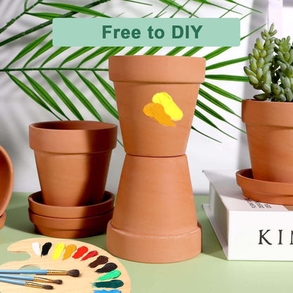 4 Inch Terra Cotta Pots with Saucer - 6 Pack Clay Flower Pots with Drainage, Great for Plants, Crafts, Wedding Favor (4 inch)