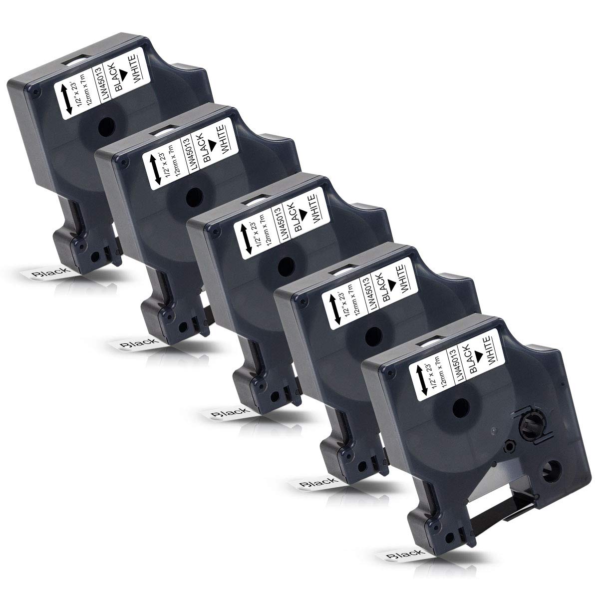 5- Pack Compatible 12mm 45013s Refills for D1 45013 S0720530 Black on White Label Maker Tape Cassette for LabelManager 160 210D 450 280 420P PnP 220P 360D, 0.47 Inch x 23 Feet
