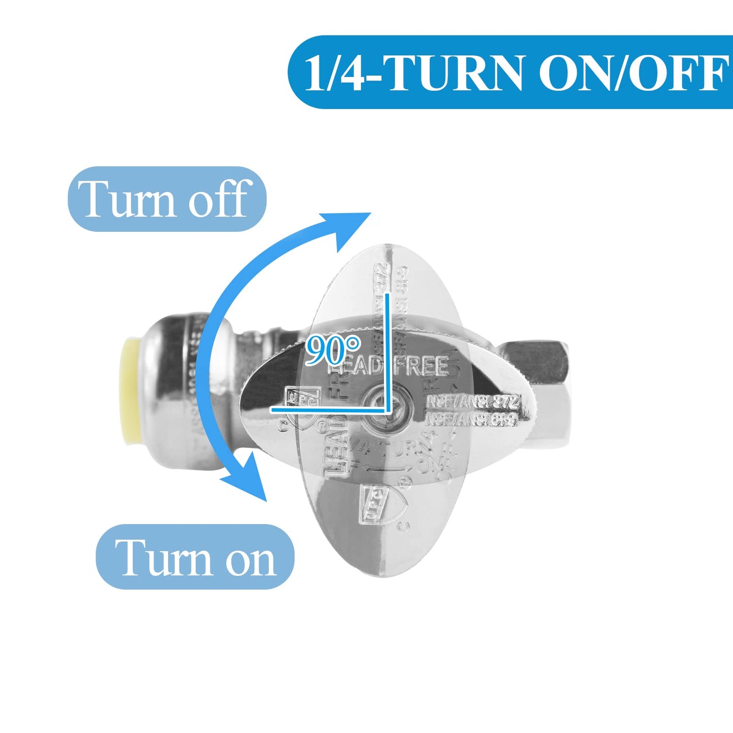 WiseWater 1 Pack 1/2" Push Fit x Dual 3/8" OD Compression Straight Stop Valve, 1/4 Turn Double Handles Shut Off Valve with Disconnect Clip, Chrome Plated Brass, Copper, PEX, CPVC, PE-RT Pipes