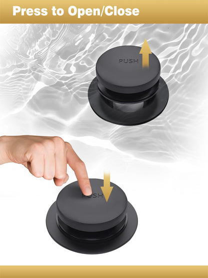 Tip-Toe Bathtub Drain Stopper, Tub Drain Set with 2-Hole Overflow Faceplate and Universal Fine/Coarse Thread, Bath Tub Plug Kit Assembly Fits 1-3/8" or 1-1/2" Bath Drain (Black)