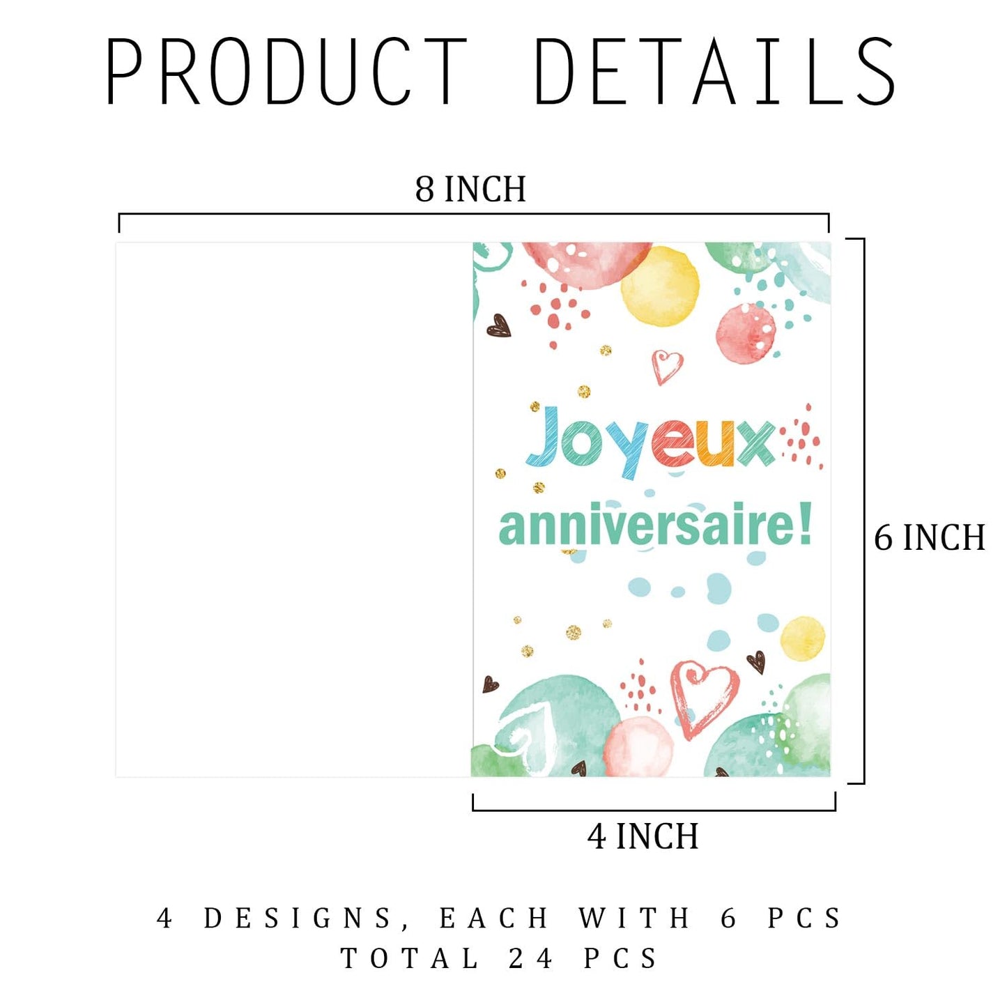 Well Tile 24 Pack French Birthday Cards with Envelopes and Stickers 4x6 Inch-Birthday Thank You Cards Joyeux anniversaire Greeting Cards for Birthday Party Holiday Baby Shower, Christmas