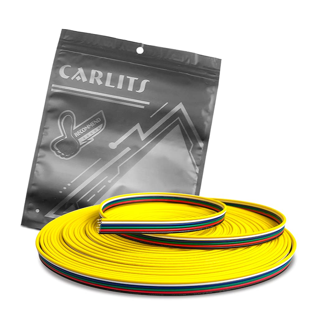 CARLITS 22AWG 6pin 65.6FT 20M RGBWW Extension Cable Wire Line Stranded Tinned Copper for 6 Colors RGBCCT LED Strip Lights 3528 5050